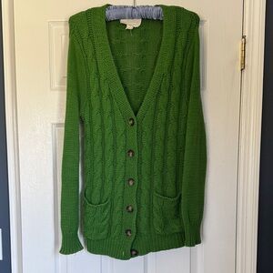 evy's tree Bright Green Cable Knit Button Cardigan